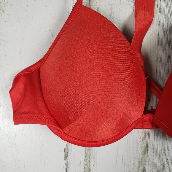 NWT Victoria's Secret Red Shine Strap Full Coverage Push-Up Bikini Top Size 32C - Picture 2 of 13